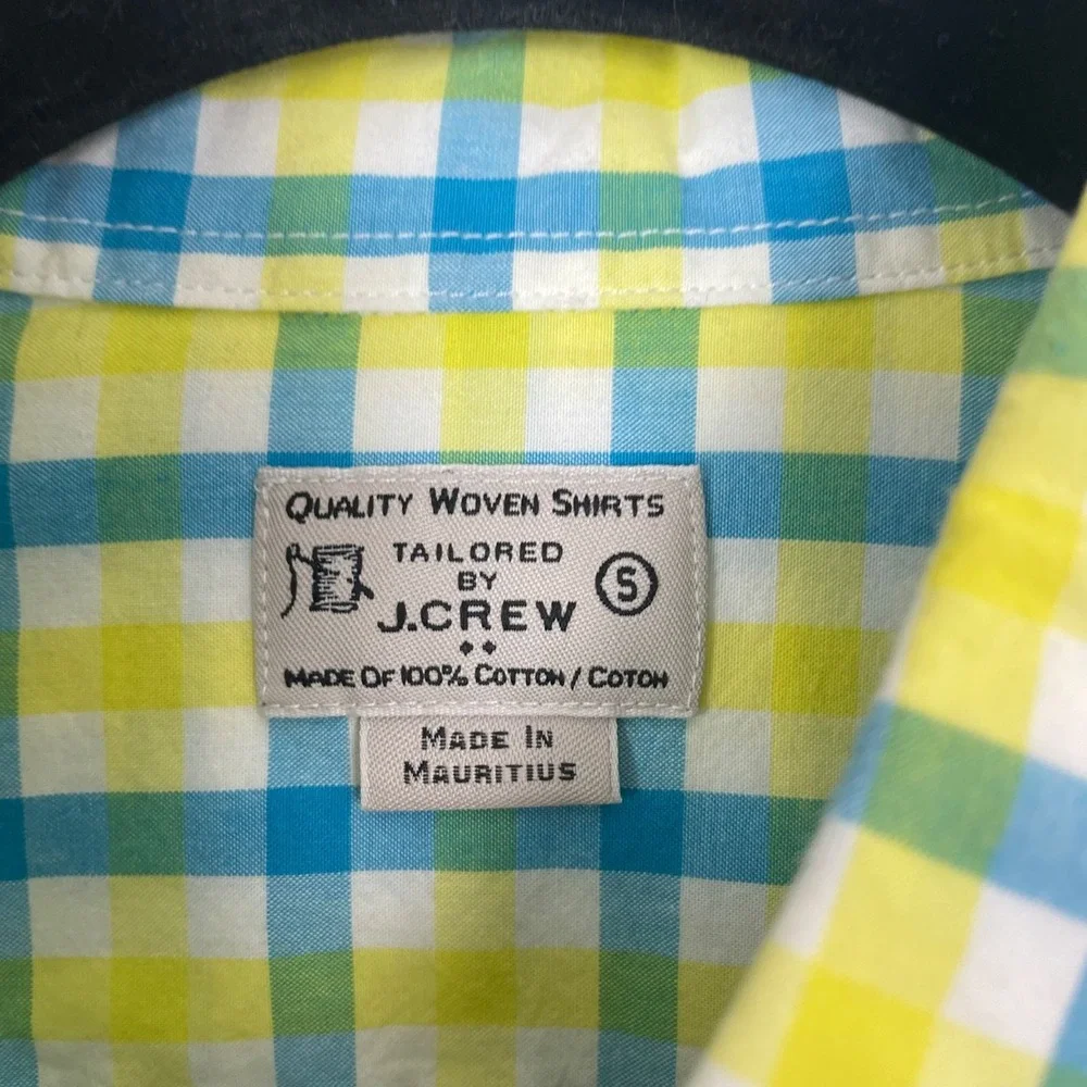 J. Crew Men's Sz S Yellow‎ and Blue Plaid Button Up Career Collared Shirt Cotton